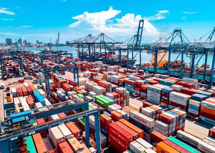 Shipping containers at a port